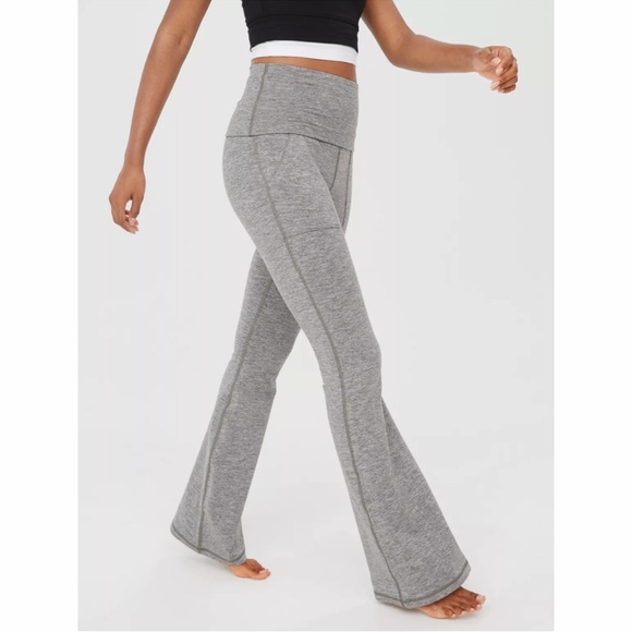 aerie Pants - OFFLINE By Aerie Hugger High Waisted Foldover Flare Legging Heather Gray Medium
